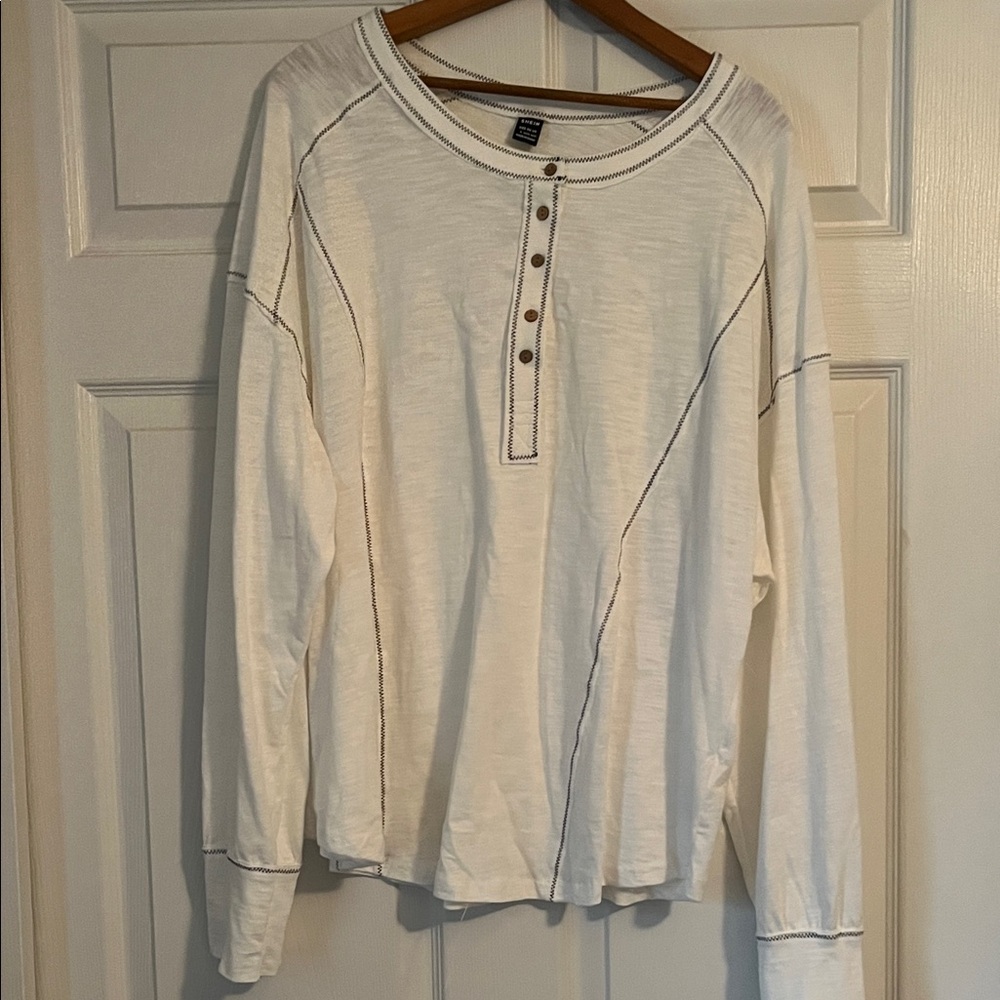 SHEIN White Button Detail Top